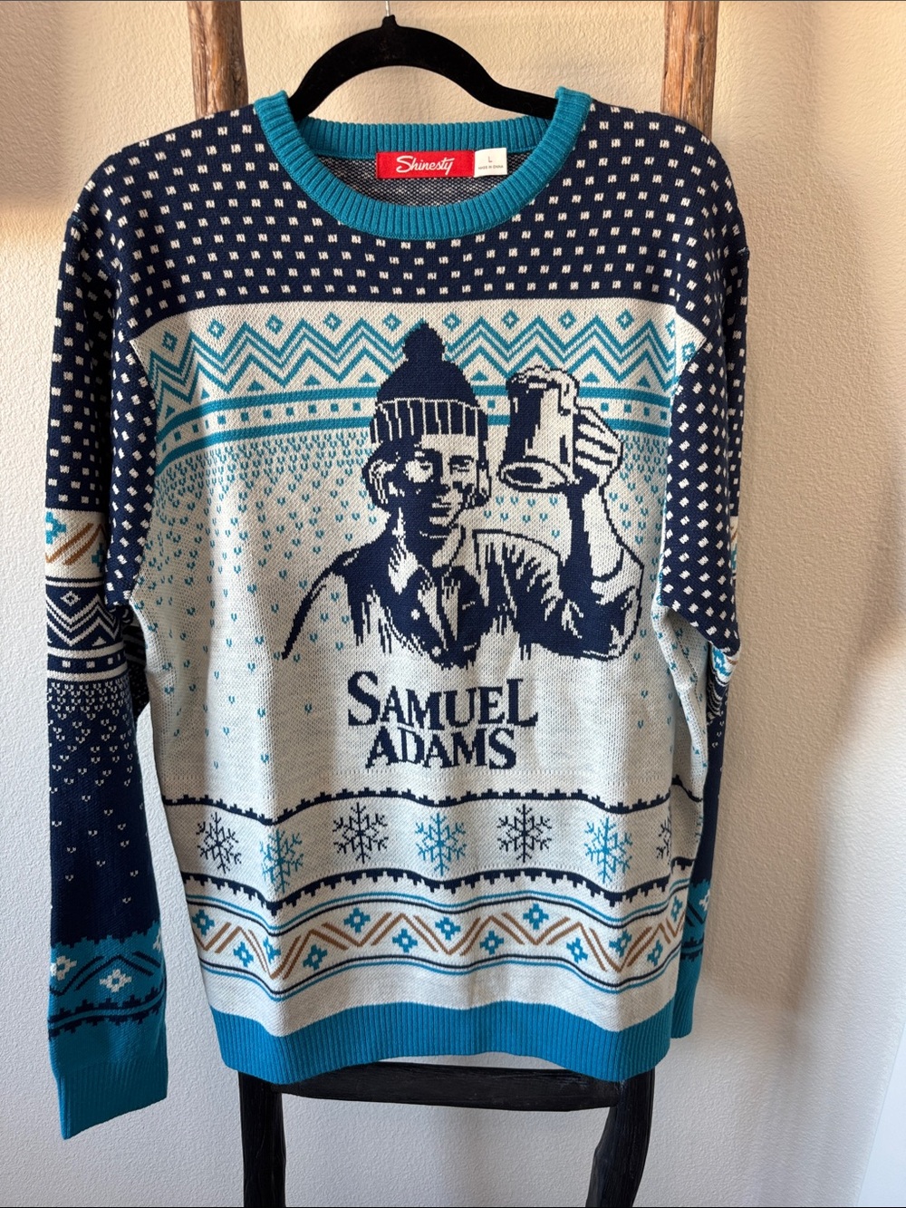 NWOT Samuel Adams Men's Navy & Teal Crewneck Holiday Sweater